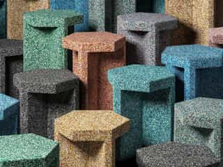 STOOLS MADE FROM THE SOLES OF DISCARDED RUBBER SHOES CREATE A MOSAIC-LIKE DESIGN - Xaya Design