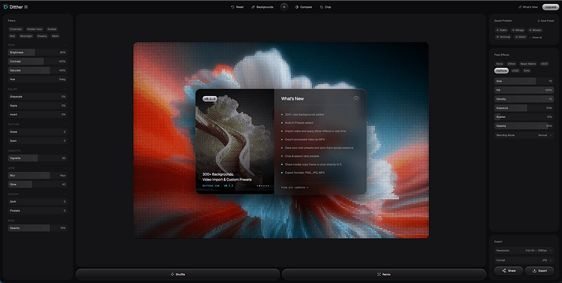 Ditther-Remix Images Into Pixel Art & Dither Effects