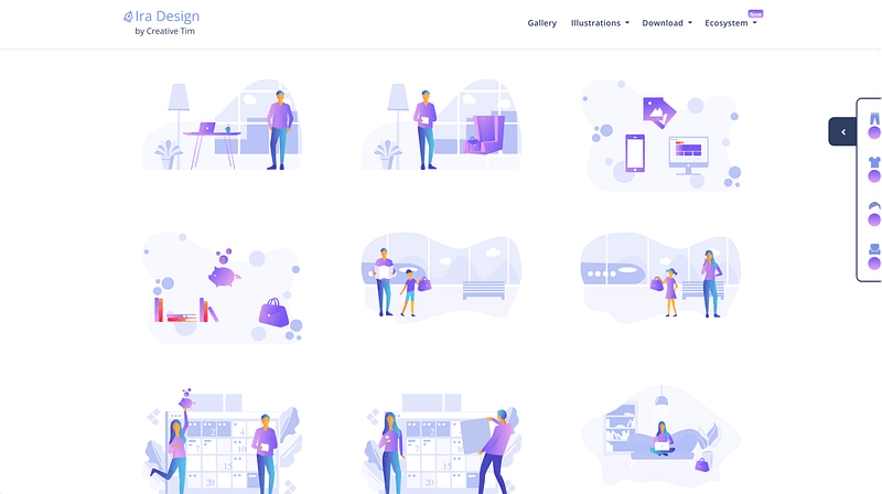 Gradient-style illustrations with a mix-and-match component system. Best for modern SaaS products with a vibrant color palette.