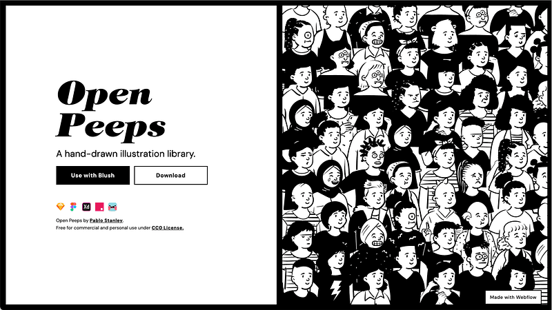 Hand-drawn character illustration library. Also by Pablo Stanley. Best for projects that need a warmer, more informal feel.