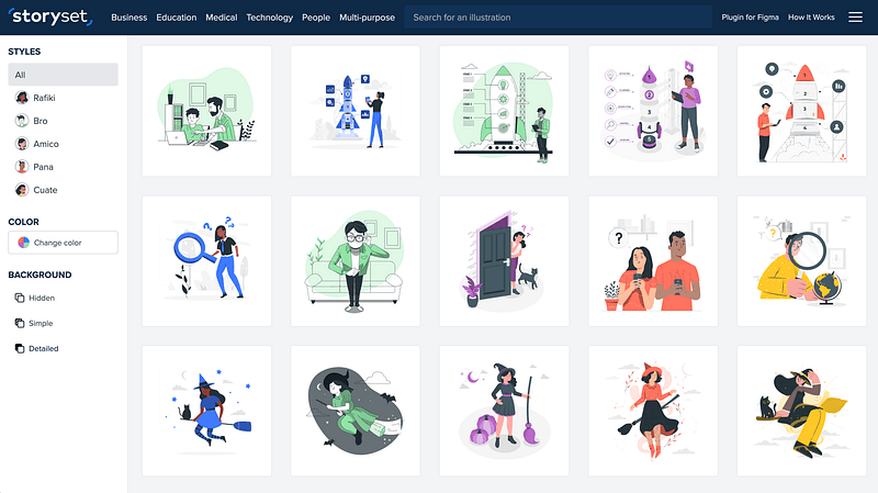 By Freepik. Illustrated scenes with deep customization and built-in animation. Best for presentations, onboarding flows, and content that benefits from motion.