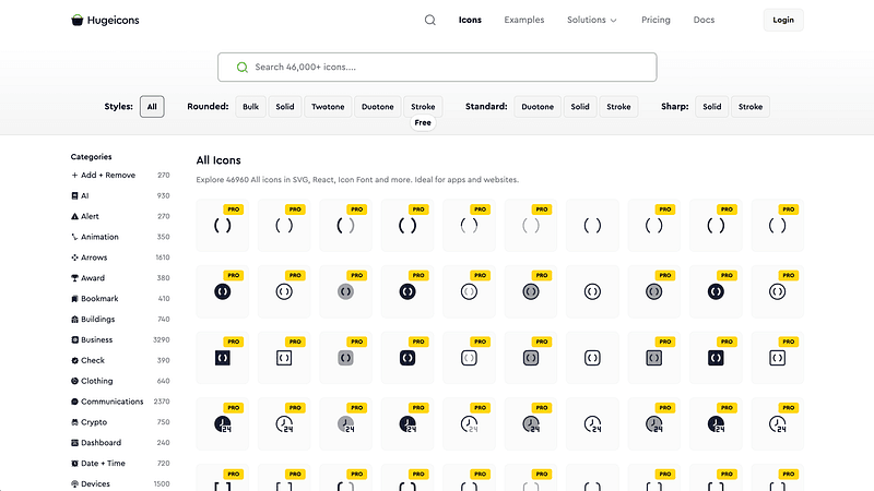 4,000+ icons with consistent stroke and fill variants. Best for large-scale product design.
