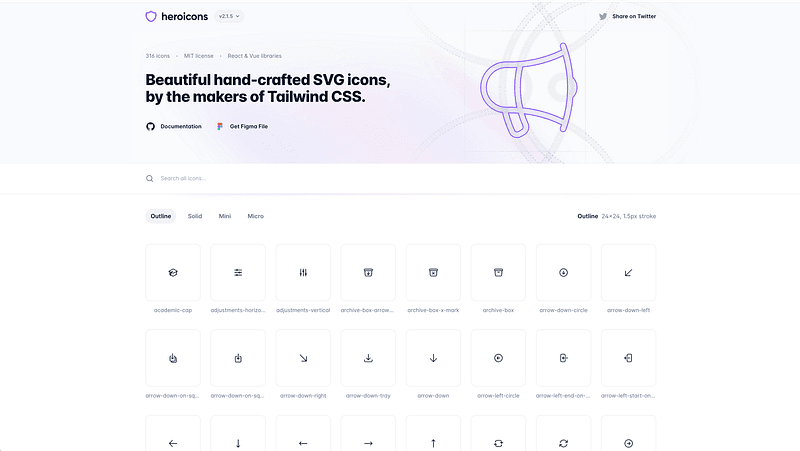 By the Tailwind CSS team. 300+ icons in outline, solid, and mini sizes. Best for Tailwind-based projects.