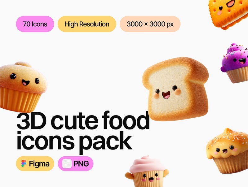 3D Cute Food Icons Pack