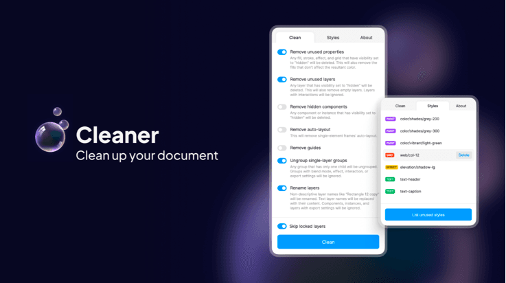 Scans and removes hidden layers, empty groups, and unused elements to reduce file size and complexity.