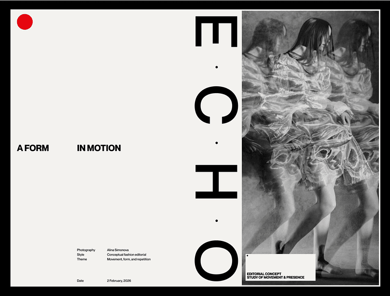 concept at the intersection of a fashion magazine and a dark portfolio. The motion-based photographs work perfectly in still images, but the key is to emphasize them with equally dynamic design ⬛️🟥