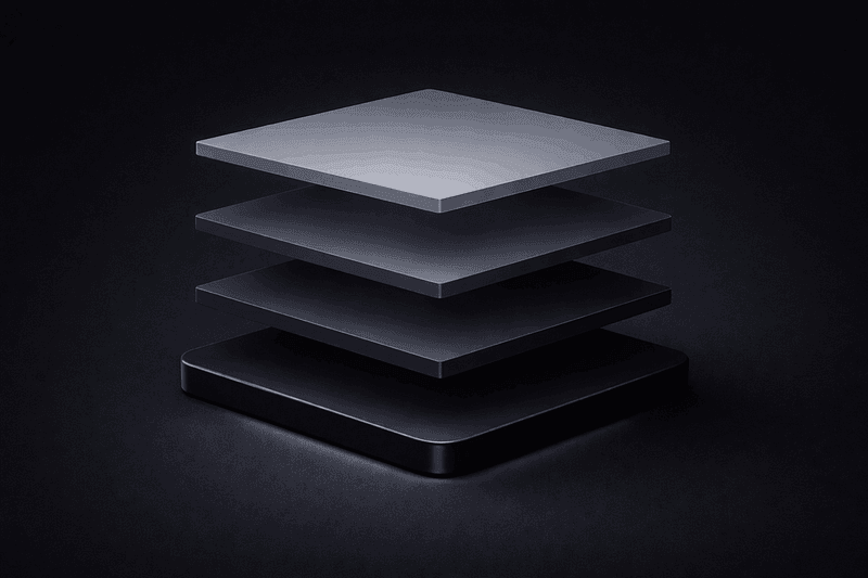Four elevation levels showing luminance-based hierarchy instead of shadows*